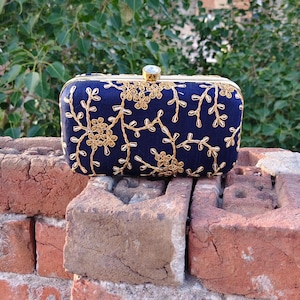 Navy Blue Embroidery Designer Evening Party Clutch, Clutch bag For Women, Wedding Clutch, Favor Gift Bags, gift for her