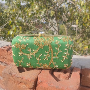 Green Embroided Designer Evening Party Clutch, Clutch bag For Women, Wedding Clutch, Gift For Her, Party Wear Rajasthani Evening Bags,