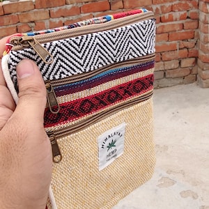 Hemp Shoulder Bag with zipper, Travel Gift, Sling bag, Makeup Bag, Coin Purse, Hemp Wallet, mobile bag, gift for her, small items bag.