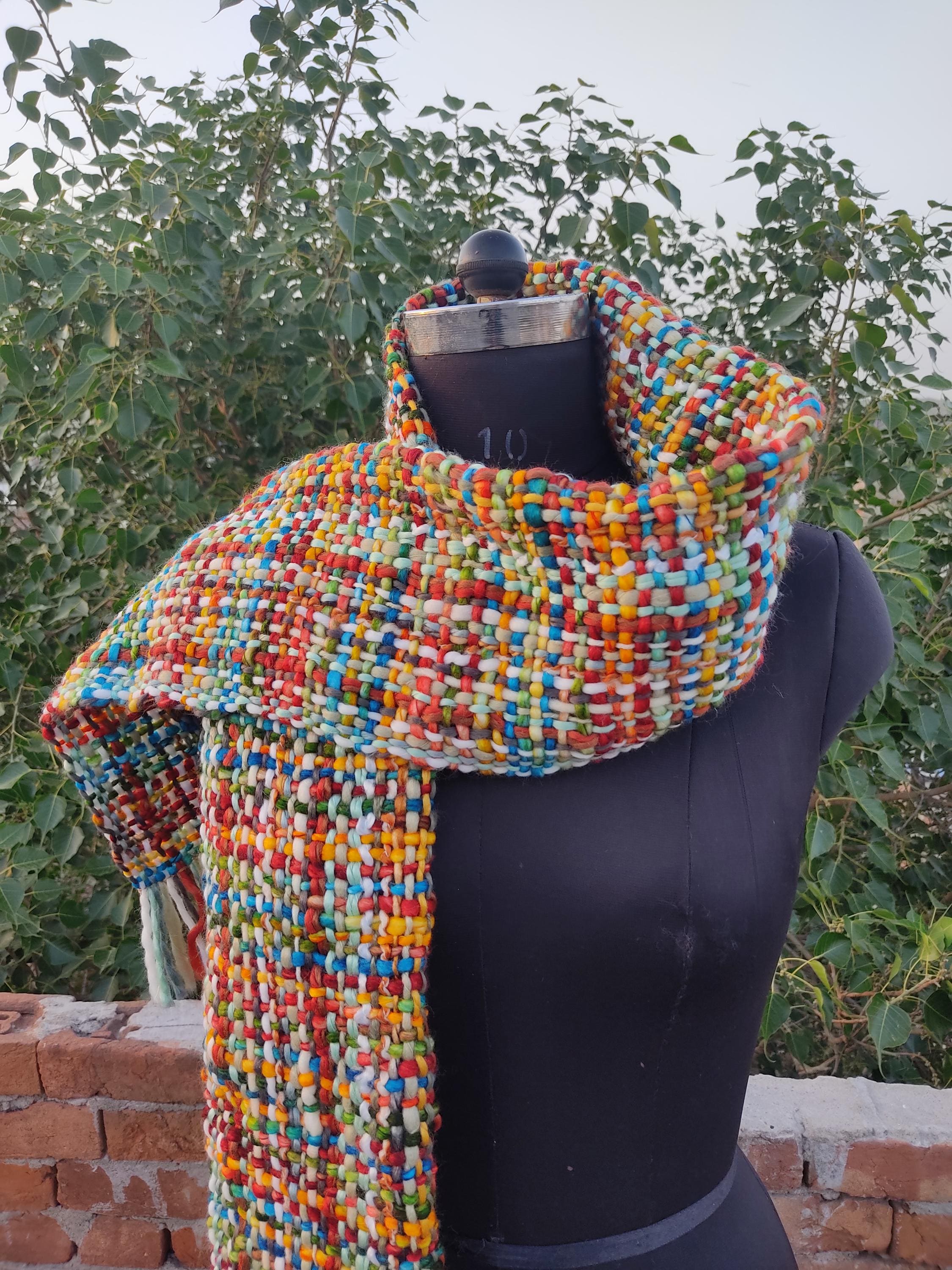Handmade Crochet Multicolor Scarf, Soft Extra Long Chunky Wool Scarf ...