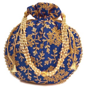 Blue Handicrafts and Jewellery Women Potli Bags, Evening Handbags for women, Wedding Favors, Indian Potlis, Best for gifting, return gifts