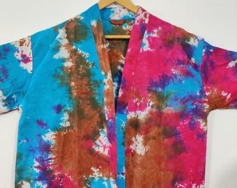 Kimono 100% algodón Tie Dye Bandej, bata kimono de algodón, bata kimono, vestido kimono, kimono para mujer, kimono india, kimono largo, conjunto kimono