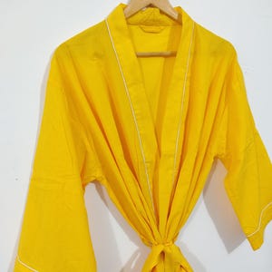 Quimono longo branco liso 100% algodão, roupão quimono, presente de casamento, roupão quimono para dormir, roupa de descanso, roupão de praia, lembrancinha, presente para ela Yellow