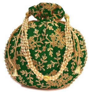 Green Handicrafts and Jewellery Women Potli Bags, Evening Handbags for women, Wedding Favors, Indian Potlis, Best for gifting, return gifts