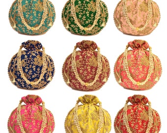 Broderade Potli-väskor, Diwali-present, indiska bröllopsgåvor (9x8 tum)