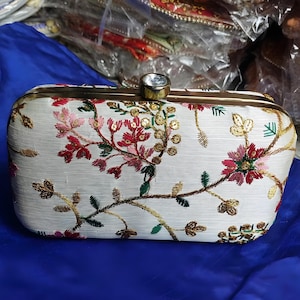 White Embroidery Designer Evening Party Clutch, Clutch bag For Women, Wedding Clutch, Many Colors Available, Favor Gift Bags, gift for her