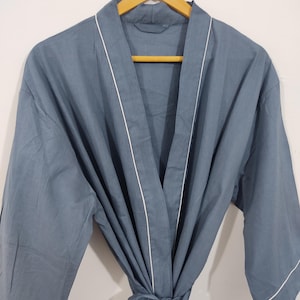 Quimono longo branco liso 100% algodão, roupão quimono, presente de casamento, roupão quimono para dormir, roupa de descanso, roupão de praia, lembrancinha, presente para ela Grey