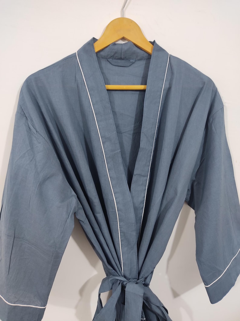 Quimono longo branco liso 100% algodão, roupão quimono, presente de casamento, roupão quimono para dormir, roupa de descanso, roupão de praia, lembrancinha, presente para ela Grey