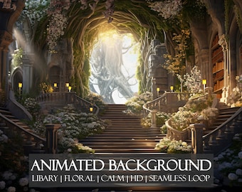 Fairytale Floral Library ANIMATED BACKGROUND | Ethereal Study Backdrop - Suitable for Zoom, Twitch Vtuber and YouTube | HD Seamless Loop