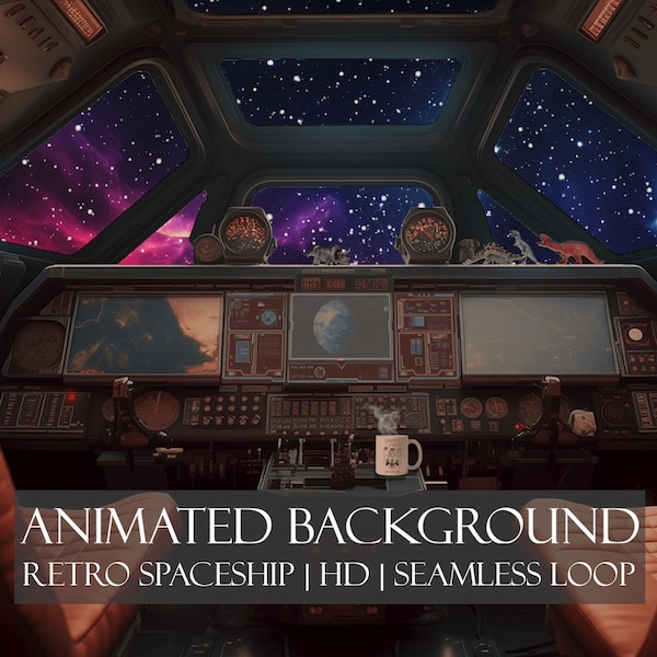 Retro Spaceship ANIMATED BACKGROUND | Cozy | Celestial | Galaxy | Stars | HD | Zoom | Twitch |  Vtuber | seamless loop virtual background