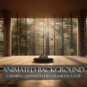 ANIMATED BACKGROUND Japandi Shinjin Study | Calming Zen Virtual Backdrop, perfect for Zoom, Twitch, Vtuber | seamless loop