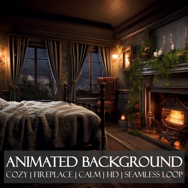 Cozy Room Fireplace ANIMATED BACKGROUND | Streamer Backdrop for Zoom, Twitch Stream, Vtuber Overlay, YouTube Livestreams | HD seamless loop