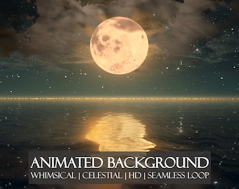 The Moon Under Water ANIMATED BACKGROUND | Whimsical Celestial Backdrop, for Zoom, Google Meet, Twitch, Vtubers and more | Seamless Loop