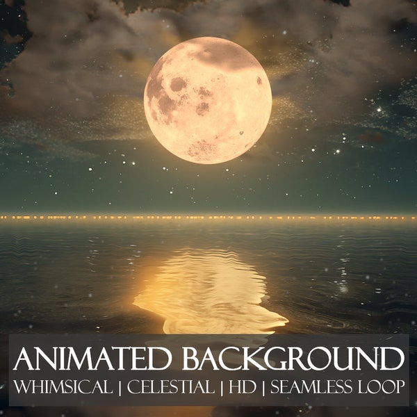 The Moon Under Water ANIMATED BACKGROUND | Whimsical Celestial Backdrop, for Zoom, Google Meet, Twitch, Vtubers and more | Seamless Loop