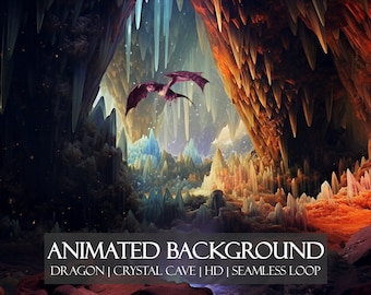 Retro Dragon Cave ANIMATED BACKGROUND | Fantasy Ethereal Cavern backdrop, perfect for Zoom, Twitch, Vtuber | HD seamless loop