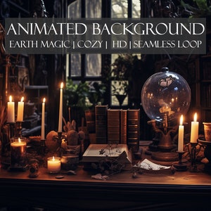 The Witch&#39;s Workshop ANIMATED BACKGROUND | Earth Magic Virtual Backdrop for Zoom, Twitch, Vtubers, Google Meet, obs + | HD Seamless Loop