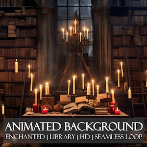 Enchanted Library ANIMATED BACKGROUND | Cozy Book Backdrop for Zoom, Google Meet, Twitch Stream, Vtuber Overlay, YouTube+ | HD Seamless Loop