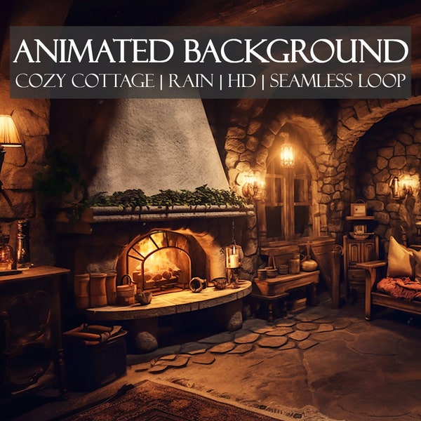 Cozy Cottage on a Rainy Night ANIMATED BACKGROUND | Cottagecore Backdrop, Perfect for Zoom, Twitch, Vtuber | HD seamless loop