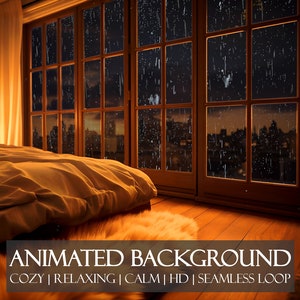 A Rainy Night in Bed ANIMATED BACKGROUND | Cozy Bedroom Virtual Backdrop for Zoom, Twitch, Vtuber | HD seamless loop