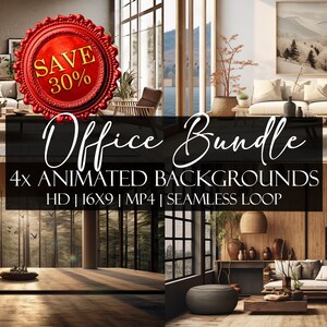 Cozy Home Office Bundle ANIMATED BACKGROUND | Backdrop for Zoom, Google Meet, Twitch Stream, Vtuber Overlay, YouTube, obs | HD seamless loop