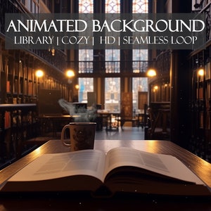 Cozy Home Office ANIMATED BACKGROUND | Library backdrop for Zoom, Vtuber Stream, Google Meet, Twitch Overlay, YouTube, obs| HD seamless loop