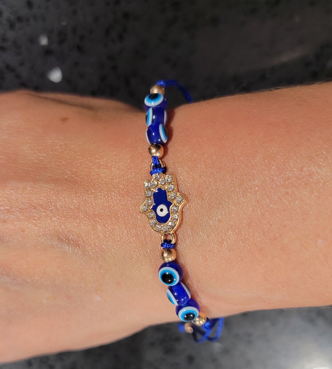 Adjustable Good Luck Hamsa Hand & Evil Eye Protection Blue String ...