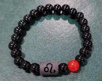 Mens and Womens Zodiac/Astrology Black Bead Elastic Bracelet