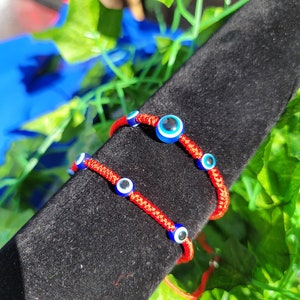 2pcs Adjustable Good Luck & Evil Eye Braided Set Protection RED STRING Bracelet with Evil Eye Amulet for Women and Girls