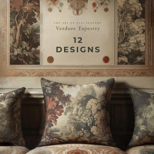Capa de Almofada Luxuosa com Toque de Camurça | Tapeçaria Verdejante em Estilo Florestal | Almofada com Paisagem Vintage | A Arte do Século XVII | SOMENTE Capa de Almofada