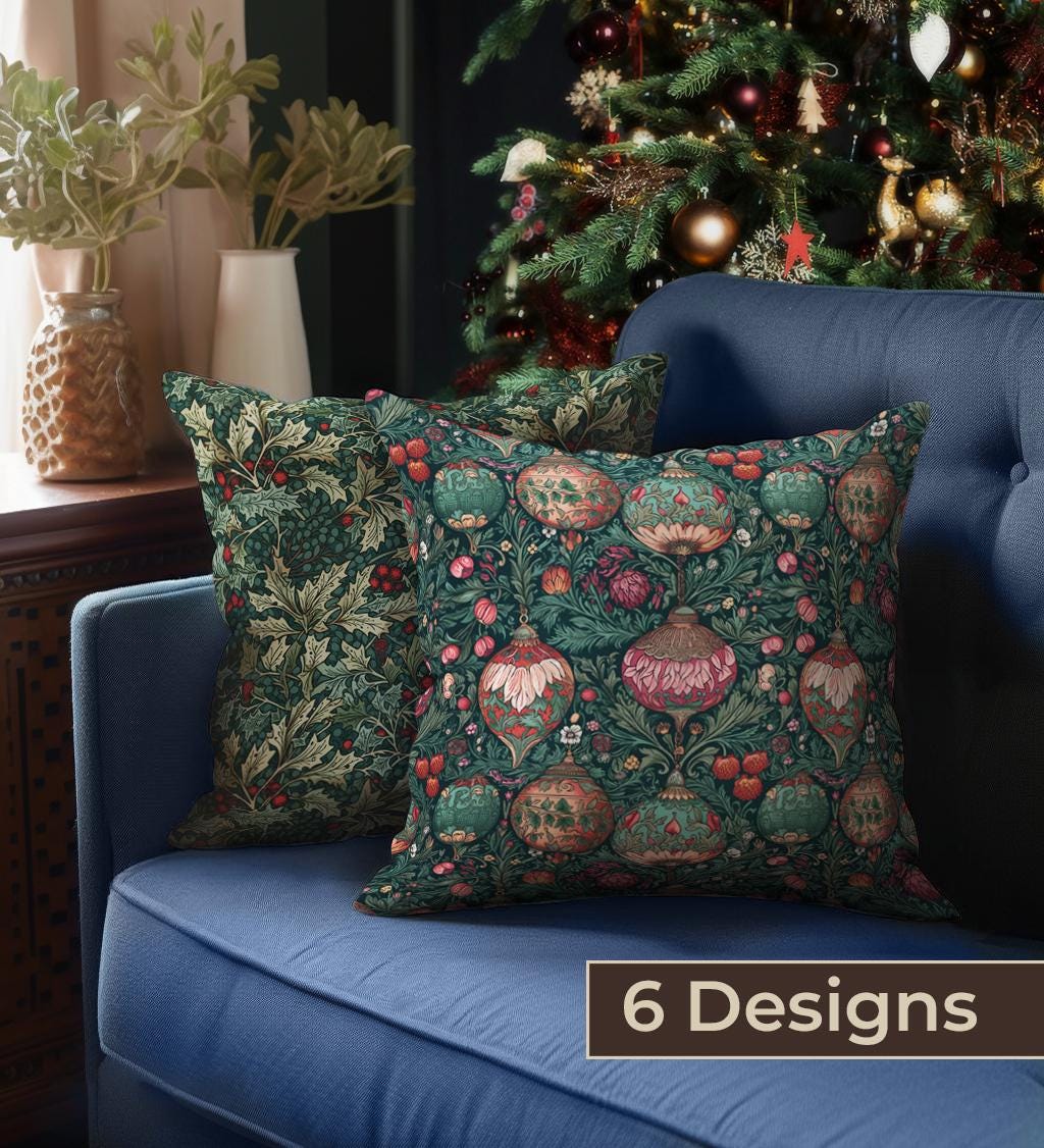 William Morris Christmas Pillow Cover | Christmas Balls | New Year Throw Pillow | Cushion Floral Decor | High End Print | Pillow Cover Only