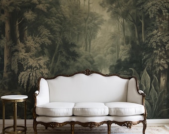 Vintage Panoramic Landscape Wallpaper | Scenic Trees & Rural Wall Mural | Peel and Stick Antique Scenic Wall Decor | French Wallpaper