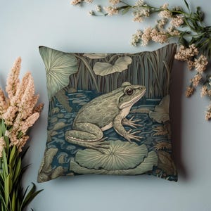 William Morris Pillow Cover | Frog In The Forest | High Quality Print | Forestcore Pillow Cover | William Morris Frog | Vintage Pillow Cover