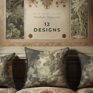 Capa de Almofada Luxuosa com Toque de Camurça | Tapeçaria Verdejante em Estilo Florestal | Almofada com Paisagem Vintage | A Arte do Século XVII | SOMENTE Capa de Almofada