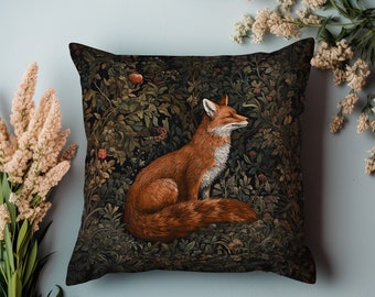 William Morris Pillow | Fox In The Forest | High Quality Print | Forestcore Pillow Cover | William Morris Fox | Vintage Pillow