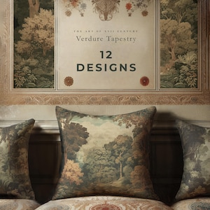 Capa de Almofada Luxuosa com Toque de Camurça | Tapeçaria Verdejante em Estilo Florestal | Almofada com Paisagem Vintage | A Arte do Século XVII | SOMENTE Capa de Almofada
