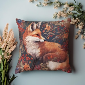 Almohada William Morris / Zorro en el bosque / Almohada de alta gama / Funda de almohada Forestcore / Zorro William Morris / Funda de almohada vintage + inserto