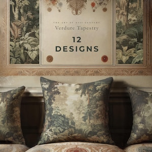 Capa de Almofada Luxuosa com Toque de Camurça | Tapeçaria Verdejante em Estilo Florestal | Almofada com Paisagem Vintage | A Arte do Século XVII | SOMENTE Capa de Almofada