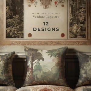 Capa de Almofada Luxuosa com Toque de Camurça | Tapeçaria Verdejante em Estilo Florestal | Almofada com Paisagem Vintage | A Arte do Século XVII | SOMENTE Capa de Almofada