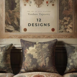 Capa de Almofada Luxuosa com Toque de Camurça | Tapeçaria Verdejante em Estilo Florestal | Almofada com Paisagem Vintage | A Arte do Século XVII | SOMENTE Capa de Almofada