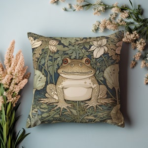 Almohada William Morris / Rana en el bosque / Almohada de alta gama / Mr. Quirk / Funda de almohada con forma de rana / Funda de almohada vintage + inserto