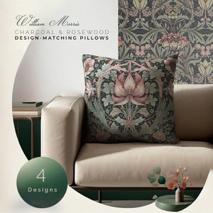 Morris Charcoal & Rosewood | High End Pillow | Farmhouse Pillow | William Morris Gift | Morris Wallpaper Match | Vintage Floral Decor