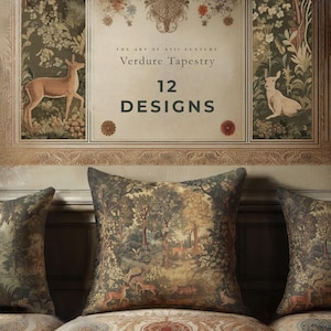 Capa de Almofada Luxuosa com Toque de Camurça | Tapeçaria Verdejante em Estilo Florestal | Almofada com Paisagem Vintage | A Arte do Século XVII | SOMENTE Capa de Almofada