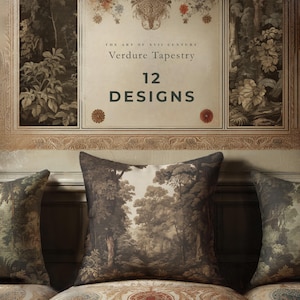 Capa de Almofada Luxuosa com Toque de Camurça | Tapeçaria Verdejante em Estilo Florestal | Almofada com Paisagem Vintage | A Arte do Século XVII | SOMENTE Capa de Almofada
