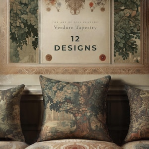 Capa de Almofada Luxuosa com Toque de Camurça | Tapeçaria Verdejante em Estilo Florestal | Almofada com Paisagem Vintage | A Arte do Século XVII | SOMENTE Capa de Almofada