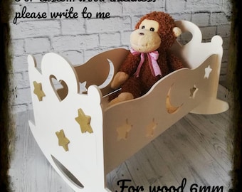 Archivo cortado por láser Cama de muñeca cnc Cuna de juguete svg Constructor cnc Juguete para niñas Muñeca DXF SVG Corte de madera contrachapada CNC Grabado láser Descarga digital