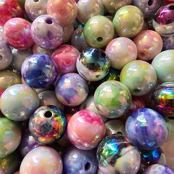 16mm uv coated multi color marble acrylic beads 25 count