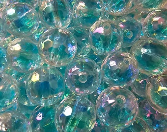 16mm double layer disco jelly teal  acrylic beads 25 count