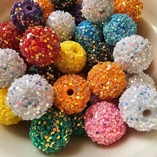 20 MM multi color chunky GLITTER beads 15 ct