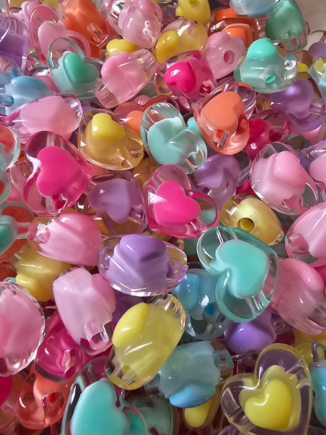 16mm Double Layer Heart Acrylic Beads 20 Count SIDE/SIDE HOLE - Etsy