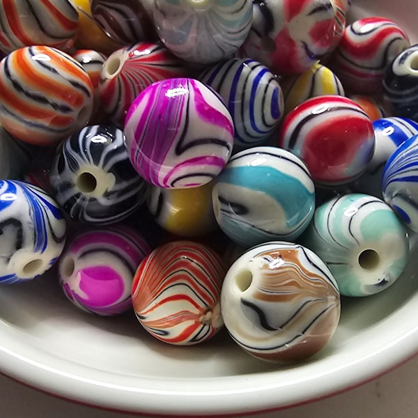 16 MM multi color marble acrylic beads 25 ct
